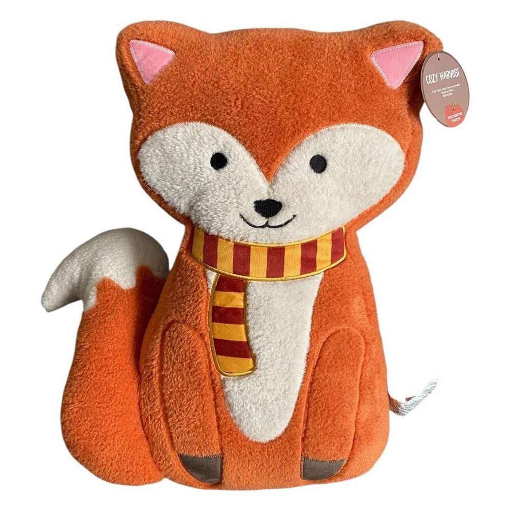 Cozy Harvest Fox Decorative Plush Throw Pillow Fall Autumn Decor 19” NEW